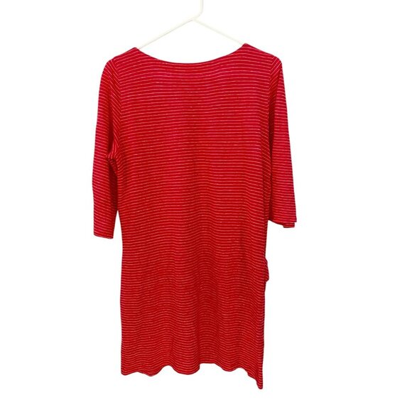 Eileen Fisher Coral Red Dress Size PM Front Pockets 100% Organic Linen‎  Striped - Picture 2 of 6